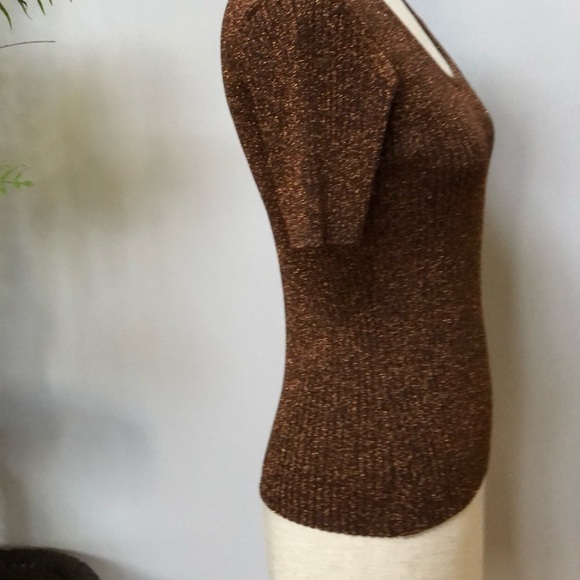 JOSEPH A Metallic Bronze Short Sleeve ribbed sweater Blouse
#w1027 - Picture 2 of 8